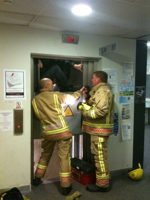 Students rescued from the MHT building lift in early November. | Photo: Daniel Ionescu