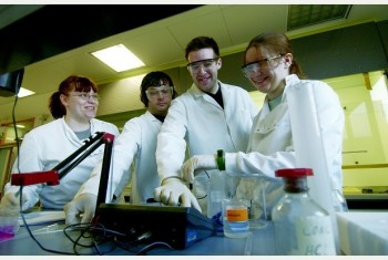 Happy-looking science researchers
