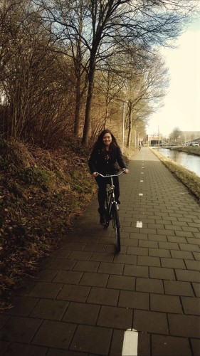Getting to grips with the bikes in Zwolle is a real challenge she says. Photo: Cat Talbot