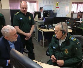 Jeremy Corbyn with ambulance staff